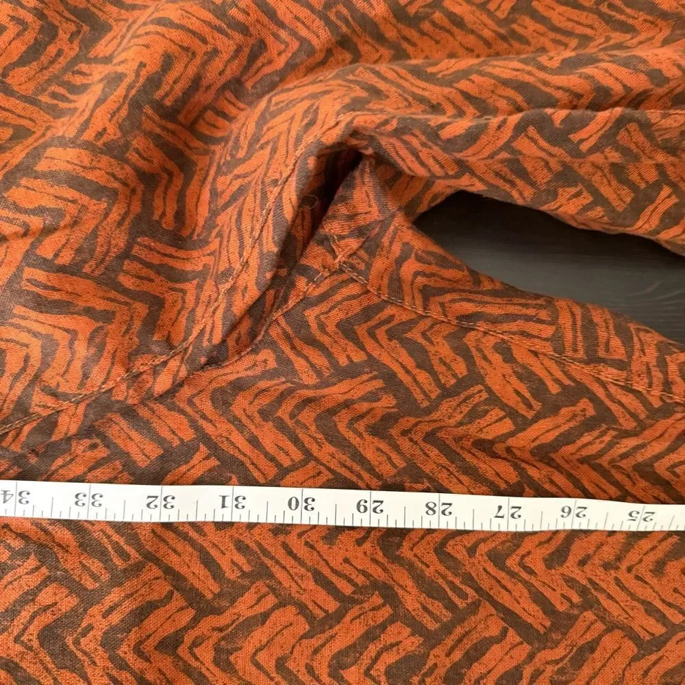 Garnet Hill Pants Womens Sz 8 Orange Rust 100% Linen Chevron Print Wide Leg Boho